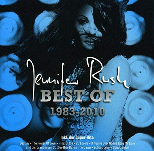CD cover for Jennifer Rush’s “Best Of 1983-2010” album, blue floral background.