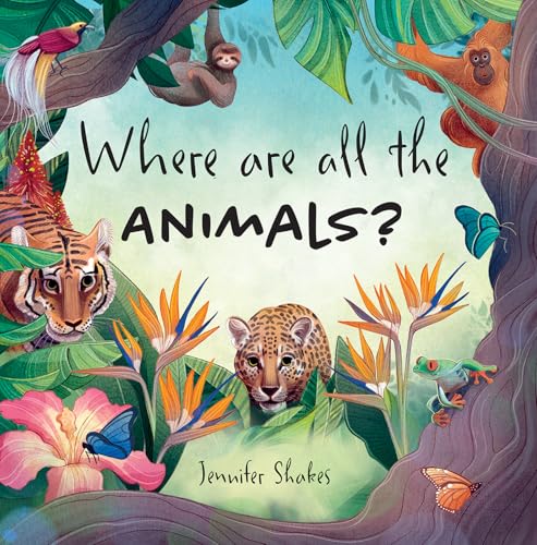Book cover depicting a lush jungle scene with various animals hidden within.