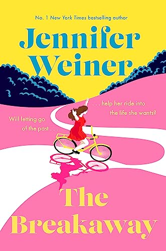 Book cover: woman in red riding a bicycle on a winding road.