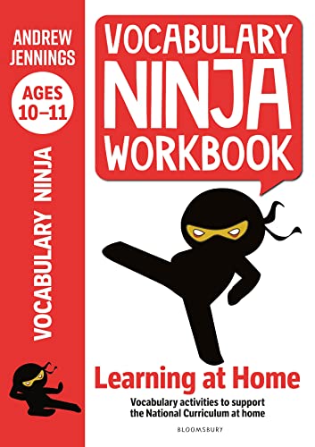 Front cover of Vocabulary Ninja Workbook for ages 10-11 featuring a cartoon ninja illustration.