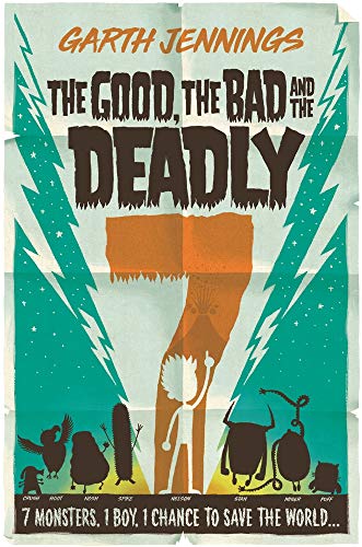 Book cover with stylized monsters and a boy against a teal and brown background.
