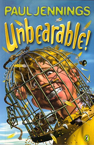 "Book cover: cartoon boy in beekeeper suit, attacked by bees, against a blue sky."