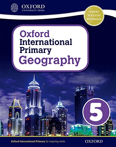 Geography textbook cover with city skyline and large number 5.