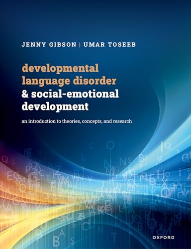 Book cover with blue abstract background, floating letters, and white and orange text.
