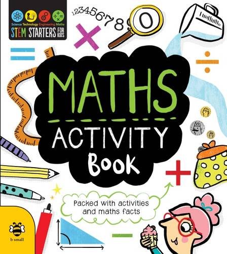 Children’s maths activity book cover with illustrations of tools and numbers.