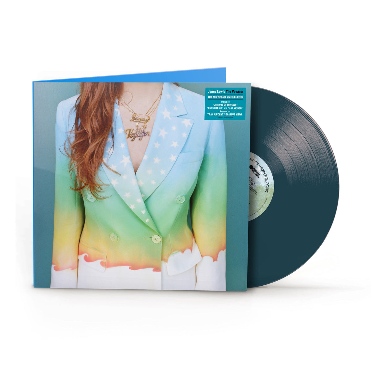 Jenny Lewis’ “The Voyager” blue vinyl record with album cover art.