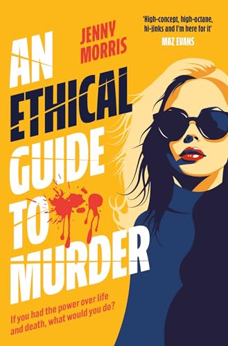 Book cover with bold text, a woman in sunglasses, and red splatters.