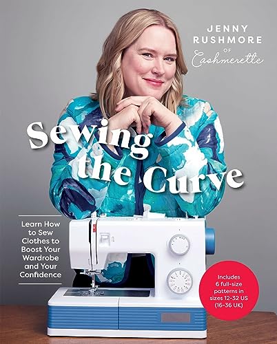 Book cover featuring a woman, sewing machine, and title "Sewing the Curve".