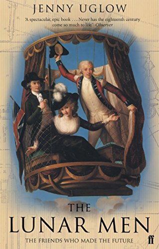Book cover: historical figures in a hot air balloon, titled “The Lunar Men.”