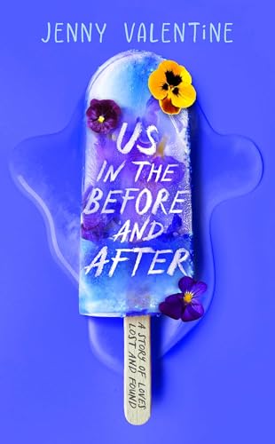 A blue popsicle with flowers frozen inside against a bright blue background.
