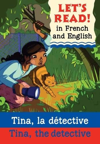 Girl with flashlight and cat, book cover in French and English.