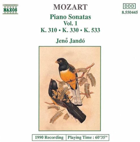 CD cover for Mozart Piano Sonatas Vol. 1 by Jenő Jandó featuring two birds.