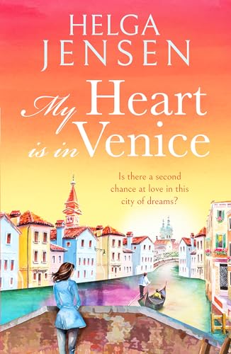 Book cover depicting a woman viewing Venice canals with colorful buildings.