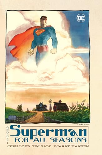 Superman flies above a rural landscape, book cover illustration.