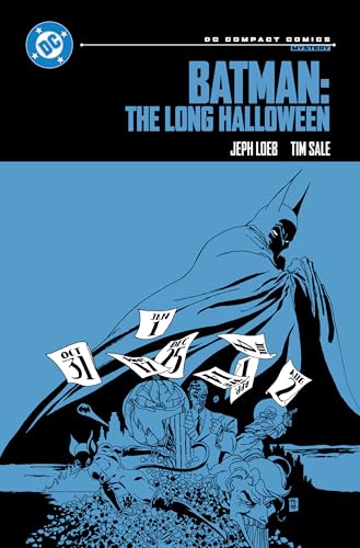 Batman in a cape standing over a Halloween scene with scattered playing cards.