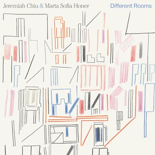 Album cover with abstract, colorful line drawing of architectural shapes.