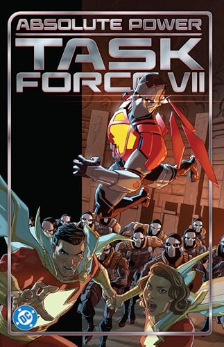 Comic book cover featuring a robotic superhero and a group of figures.