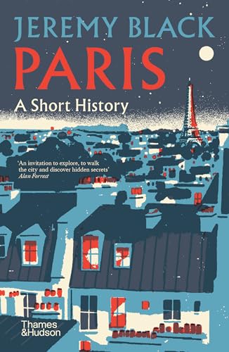 Book cover illustration of Paris rooftops at night with the Eiffel Tower in distance.