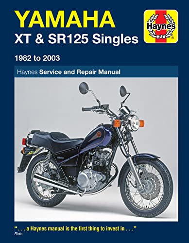 Haynes repair manual cover featuring a silver Yamaha XT/SR125 motorcycle.