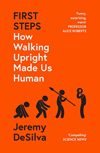 Book cover: orange background, silhouettes depicting human evolution stages.