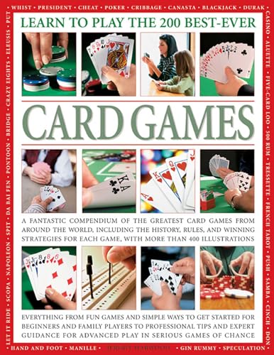 Book cover titled Learn to Play the 200 Best-Ever Card Games featuring playing card photos.