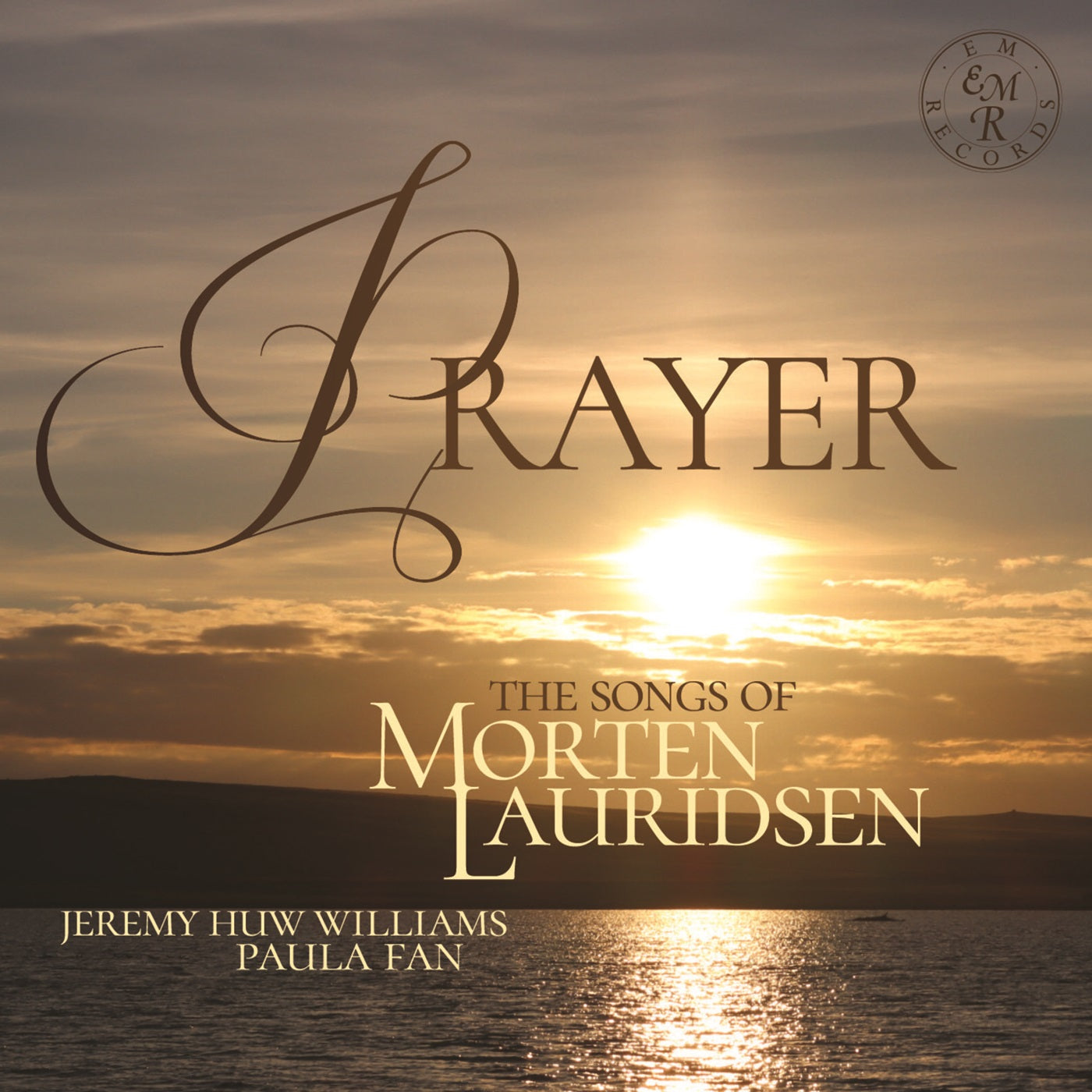CD cover for "Prayer" by Jeremy Huw Williams and Paula Fan, sunset scene.