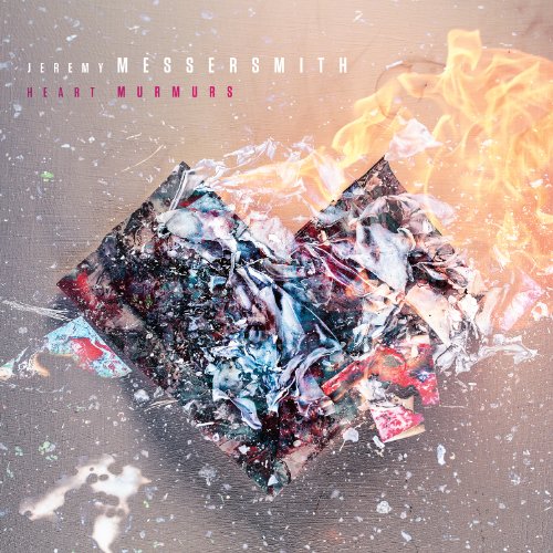 "Album cover for 'Heart Murmurs' by Jeremy Messersmith, featuring burning photographs on a grey surface."