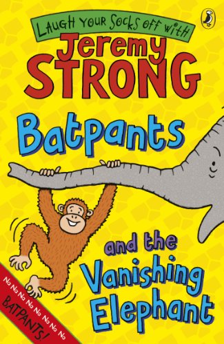 Book cover: monkey clinging to an elephant’s trunk, colorful lettering.