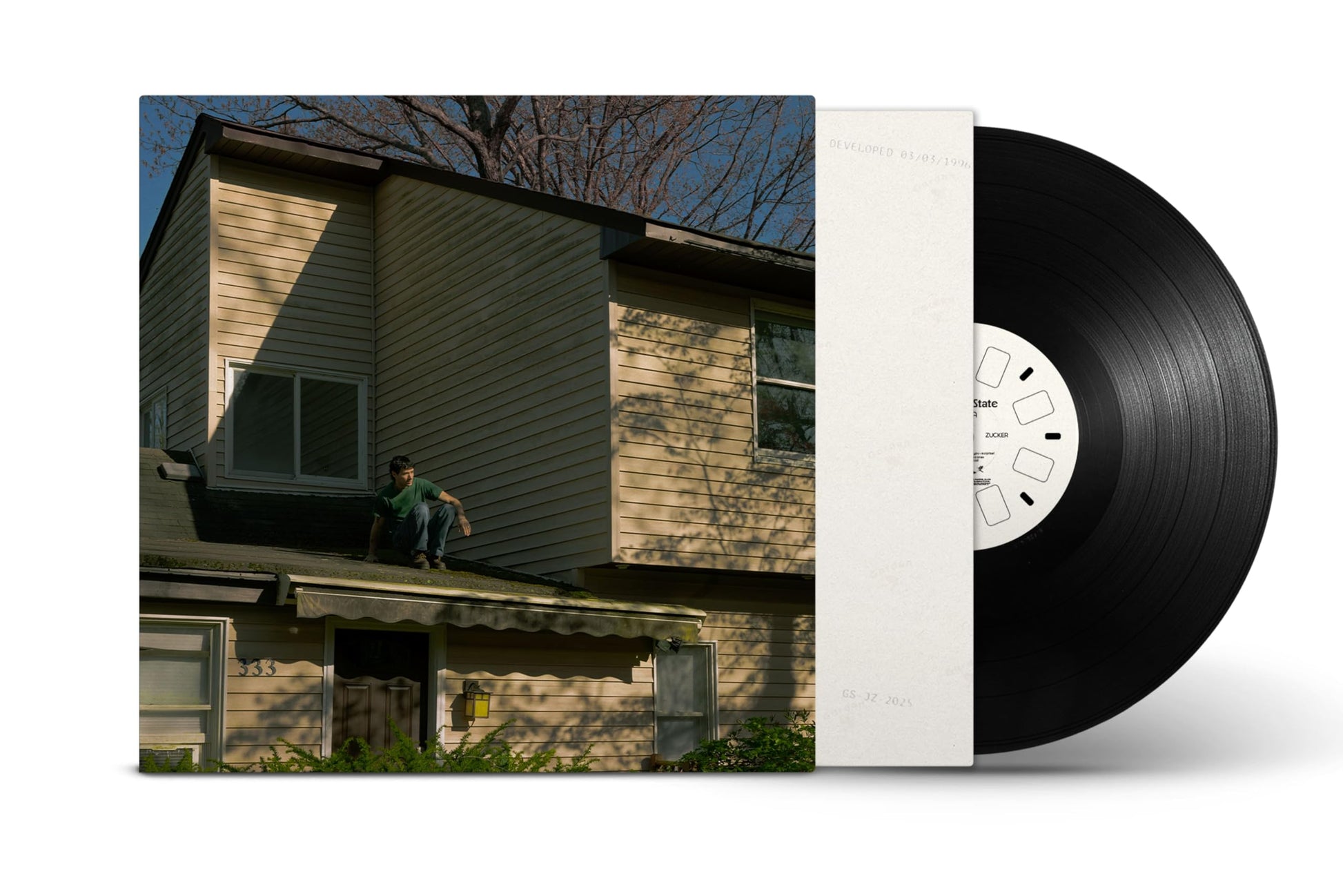 Jeremy Zucker's "Garden State" vinyl record with a house and artist on cover.