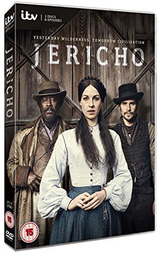 DVD case for "Jericho" with three people standing in front of a wooden wall.
