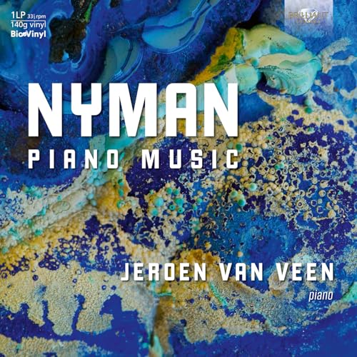 Vinyl record cover for "Nyman Piano Music" by Jeroen Van Veen, abstract art.