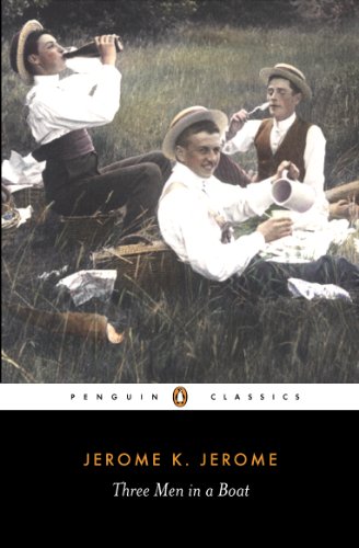 Book cover: three men relaxing with picnic items by a river.
