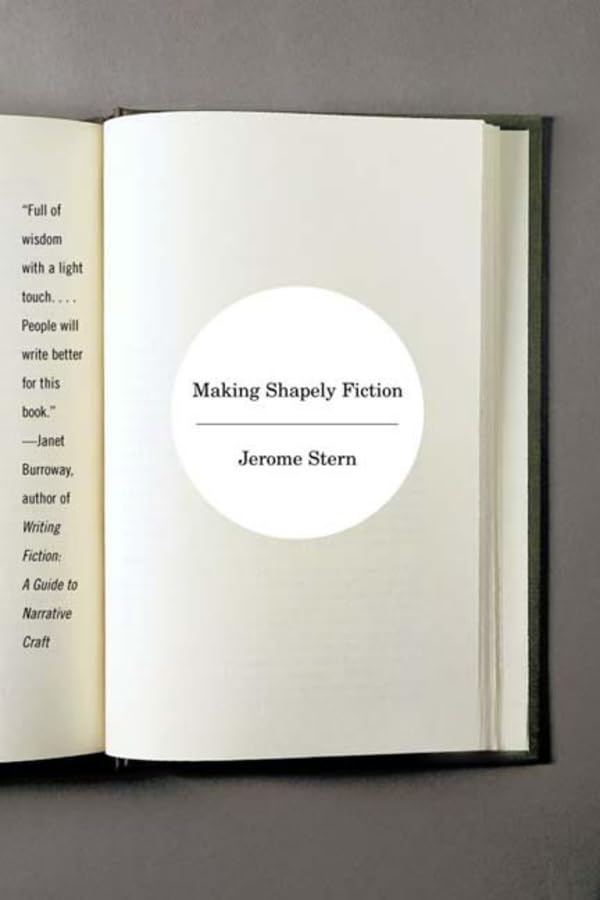 Open book, “Making Shapely Fiction” by Jerome Stern, with white pages.