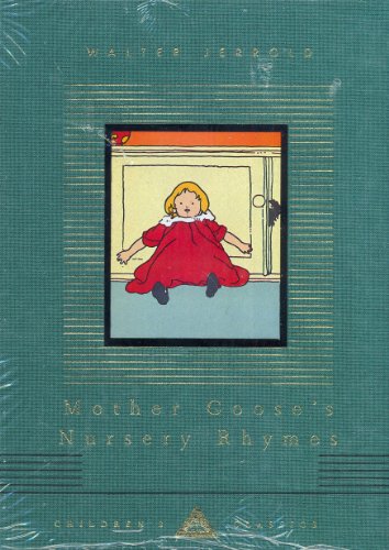 Green book cover with a child in red and the title “Mother Goose’s Nursery Rhymes.”