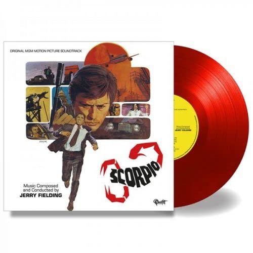 “Scorpio” soundtrack vinyl record with film still and red disc.
