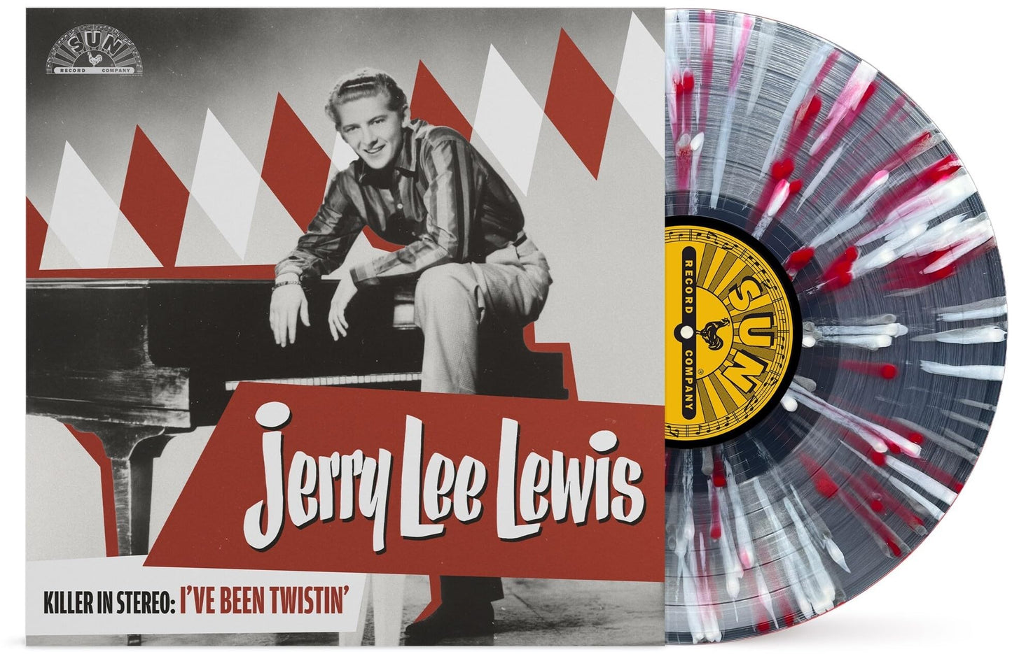 Jerry Lee Lewis album cover with silver, white, and red splatter vinyl.