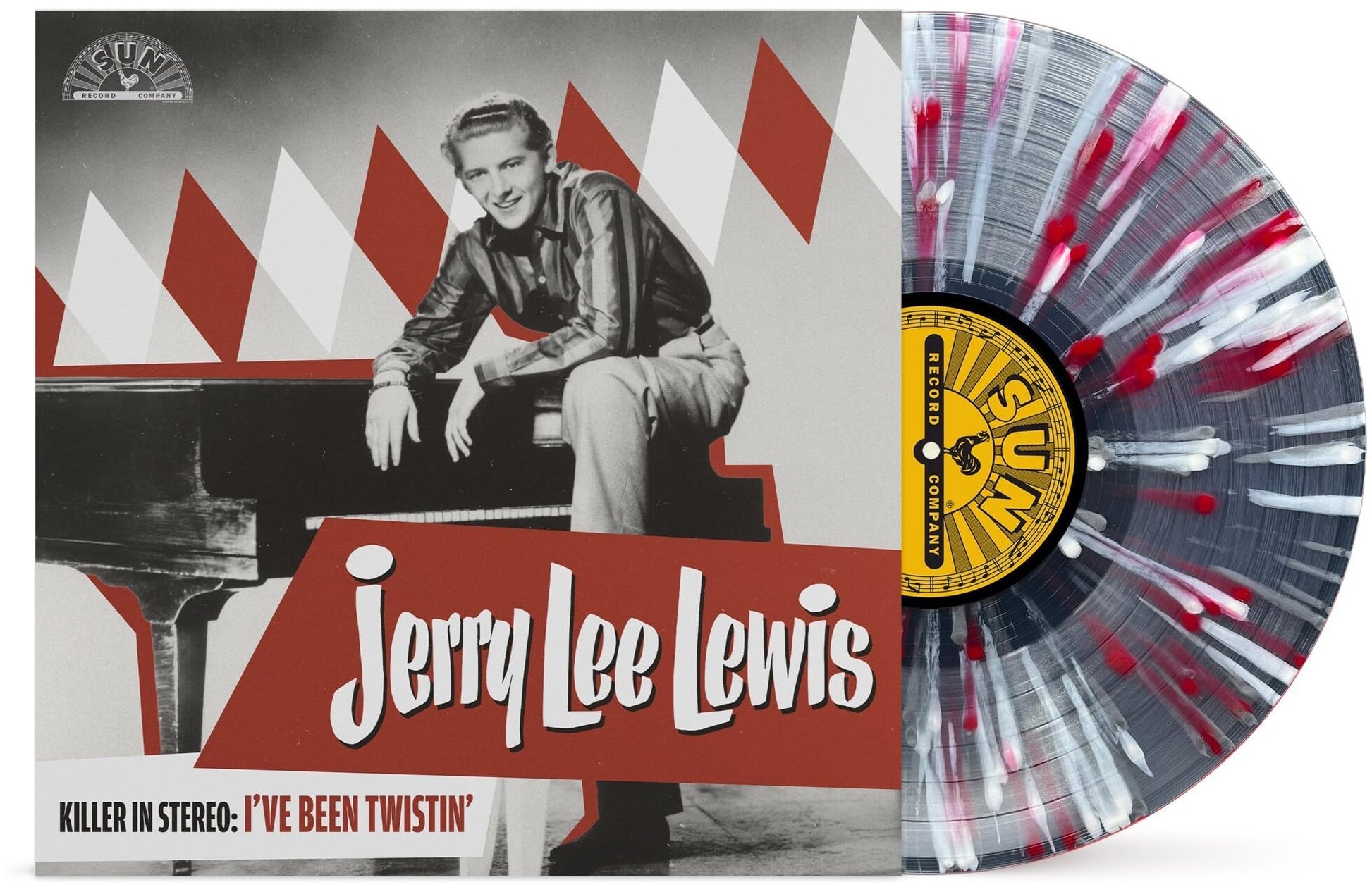 Jerry Lee Lewis album cover with silver, white, and red splatter vinyl.