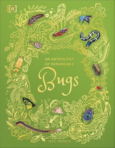 Book cover with green background, gold illustrations of plants, and various colorful insect images.