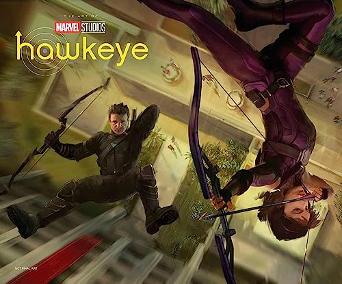 Hawkeye and Kate Bishop aiming bows in dynamic action pose, book cover.