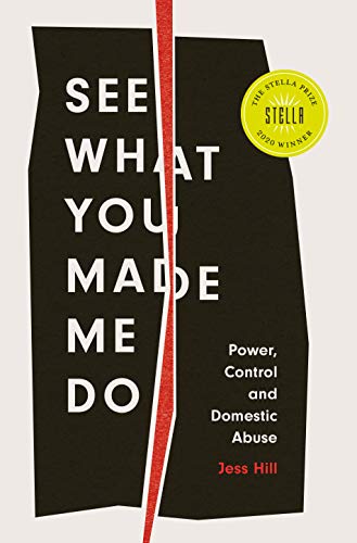 Book cover with white text on a black background, split by a red line.