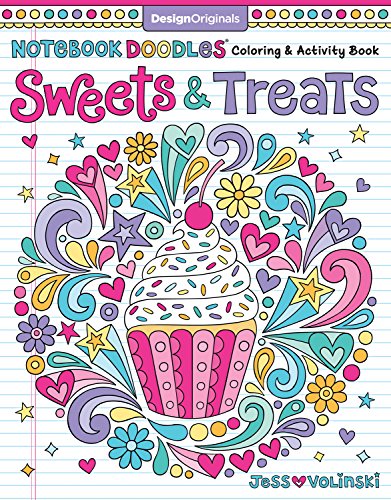 Colorful cover of a coloring book featuring doodles of sweets and flowers.