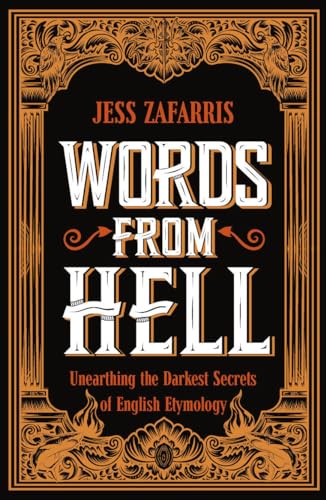Book cover: “Words from Hell” with ornate orange and black design.