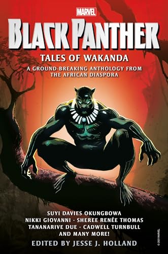 Black Panther crouches on a branch, cover of “Tales of Wakanda” graphic novel.
