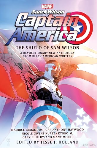 Captain America as Sam Wilson, illustrated book cover with shield and wings.