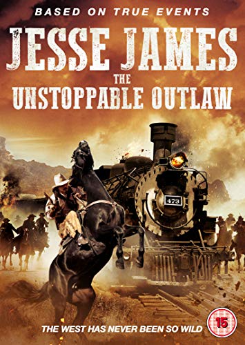 DVD cover showing a cowboy on a rearing horse before a steam locomotive.