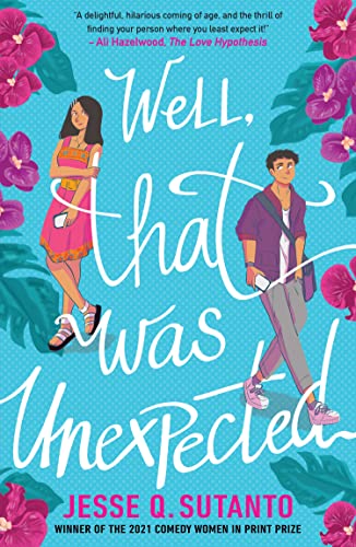 Book cover: two young people surrounded by tropical flowers.