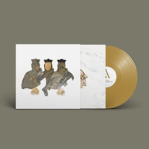 Gold vinyl record with cover art depicting three bird-like figures.