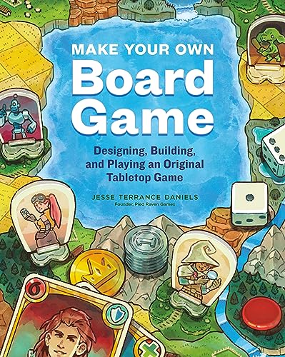 Book cover with game pieces, dice, and illustrated fantasy elements.