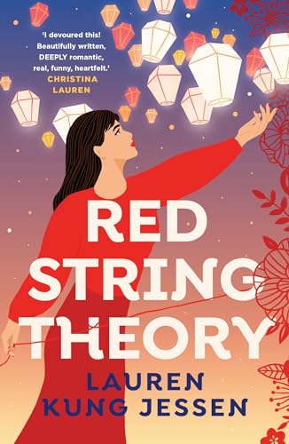 Book cover: woman in red dress releasing glowing paper lanterns.