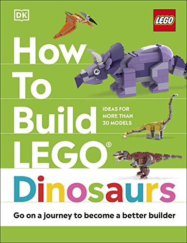 Book cover titled How To Build Lego Dinosaurs featuring various brick-built dinosaur models.
